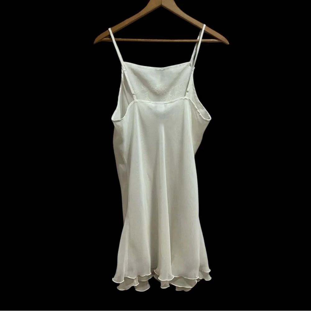 🔥‎ Sheer Vintage Slip Dress 👀 White Embroidered Mesh Lingerie Size L
